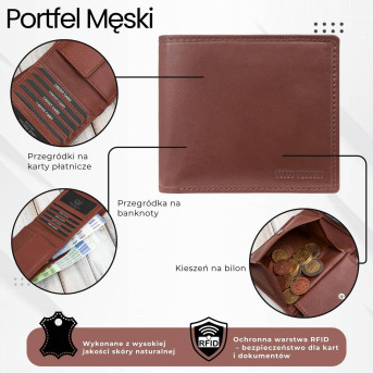 Poziomy portfel męski smukły w kolorze koniakowym Paolo Peruzzi AL-17-CG