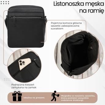 Listonoszka męska skórzana na ramię torba męska w kolorze czarnym Paolo Peruzzi AL-20-BL