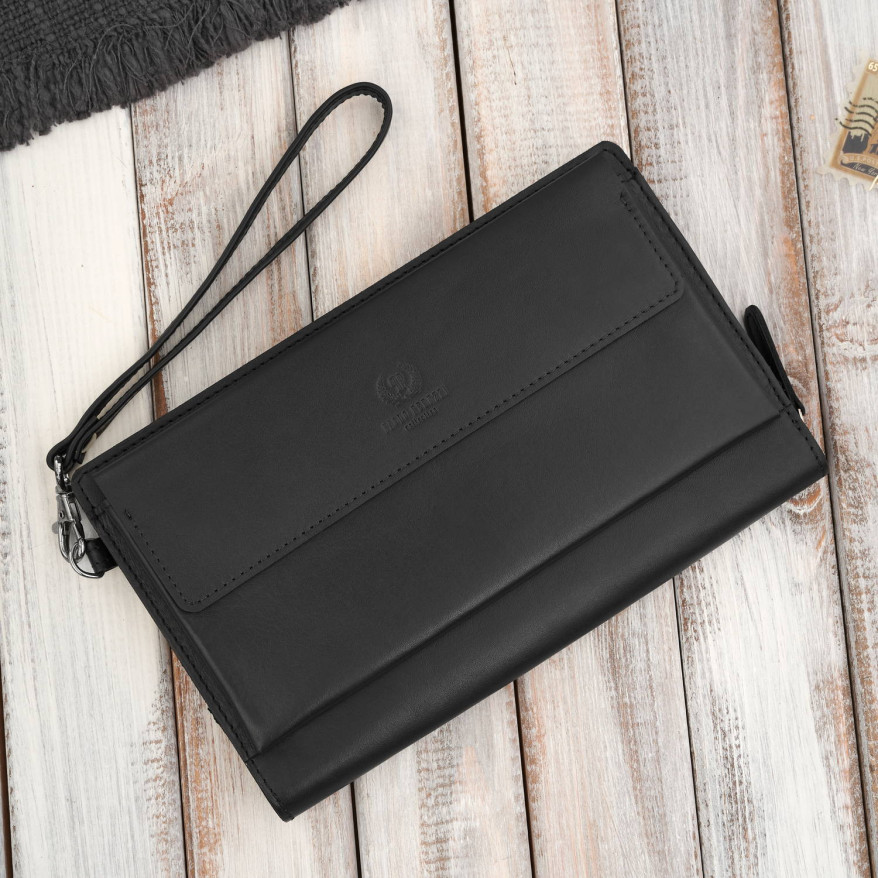 Saszetka męska skórzana do ręki elegancka czarna AL-26-BL