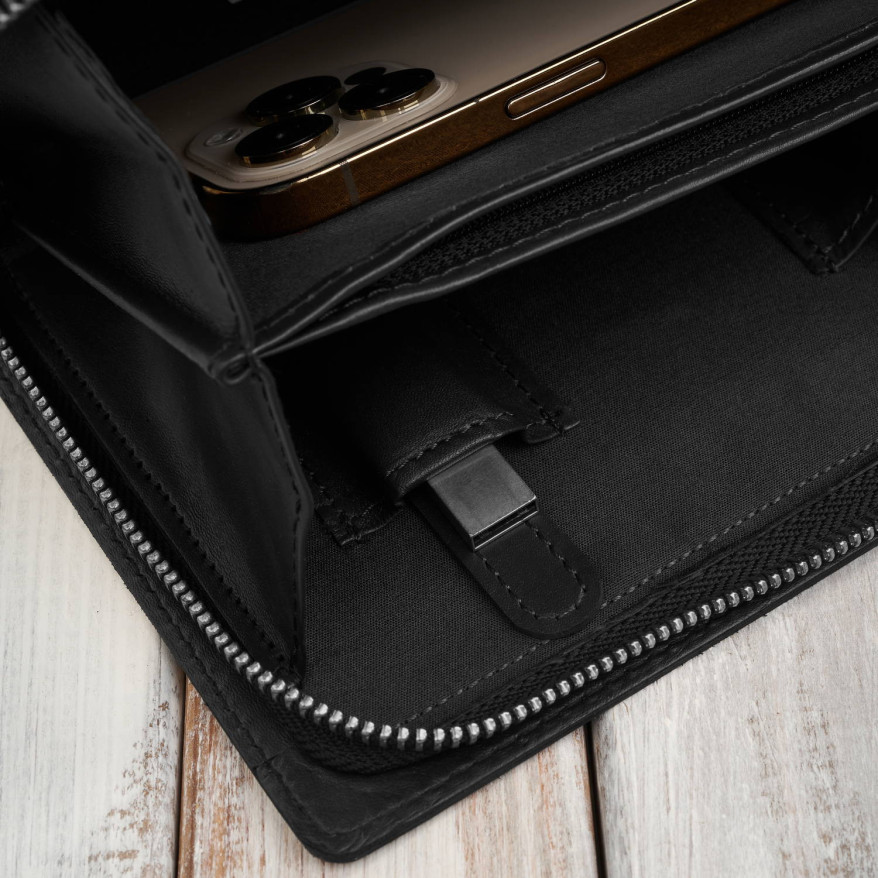 Saszetka męska skórzana do ręki elegancka czarna AL-26-BL