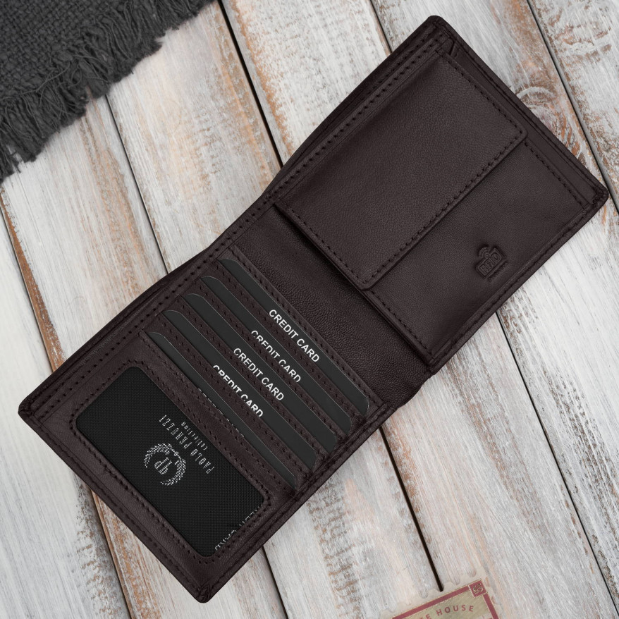 Brązowy portfel męski skórzany smukły poziomy Paolo Peruzzi AL-17-BR