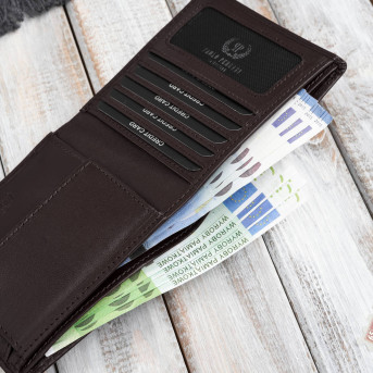 Brązowy portfel męski skórzany smukły poziomy Paolo Peruzzi AL-17-BR