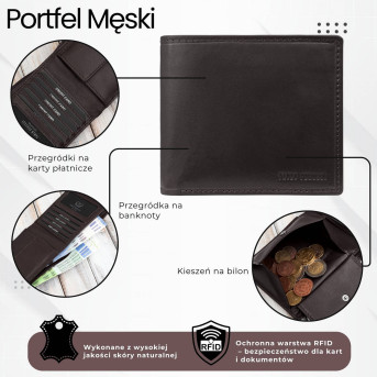 Brązowy portfel męski skórzany smukły poziomy Paolo Peruzzi AL-17-BR