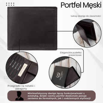 Brązowy portfel męski skórzany smukły poziomy Paolo Peruzzi AL-17-BR