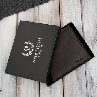 Brązowy portfel męski skórzany smukły poziomy Paolo Peruzzi AL-17-BR