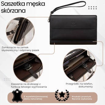 Saszetka męska skórzana do ręki elegancka brązowa AL-26-BR