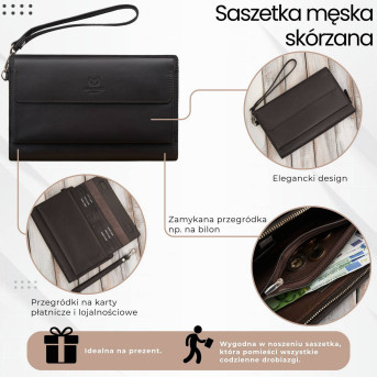 Saszetka męska skórzana do ręki elegancka brązowa AL-26-BR