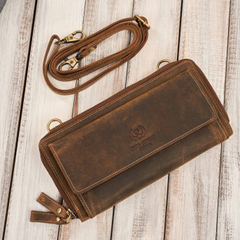 Skórzana kopertówka damska do ręki na ramię portfel damski T-137-HBR