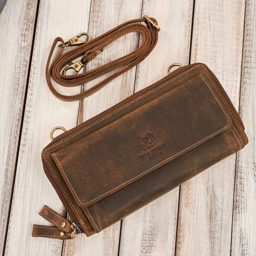 Skórzana kopertówka damska do ręki na ramię portfel damski T-137-HBR