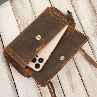 Skórzana kopertówka damska do ręki na ramię portfel damski T-137-HBR