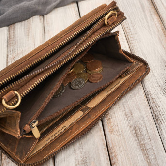 Skórzana kopertówka damska do ręki na ramię portfel damski T-137-HBR