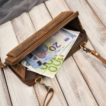 Skórzana kopertówka damska do ręki na ramię portfel damski T-137-HBR