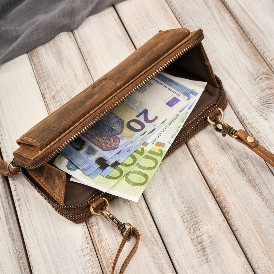 Skórzana kopertówka damska do ręki na ramię portfel damski T-137-HBR