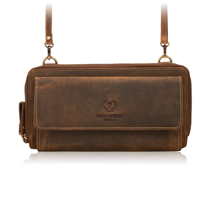 Skórzana kopertówka damska do ręki na ramię portfel damski T-137-HBR