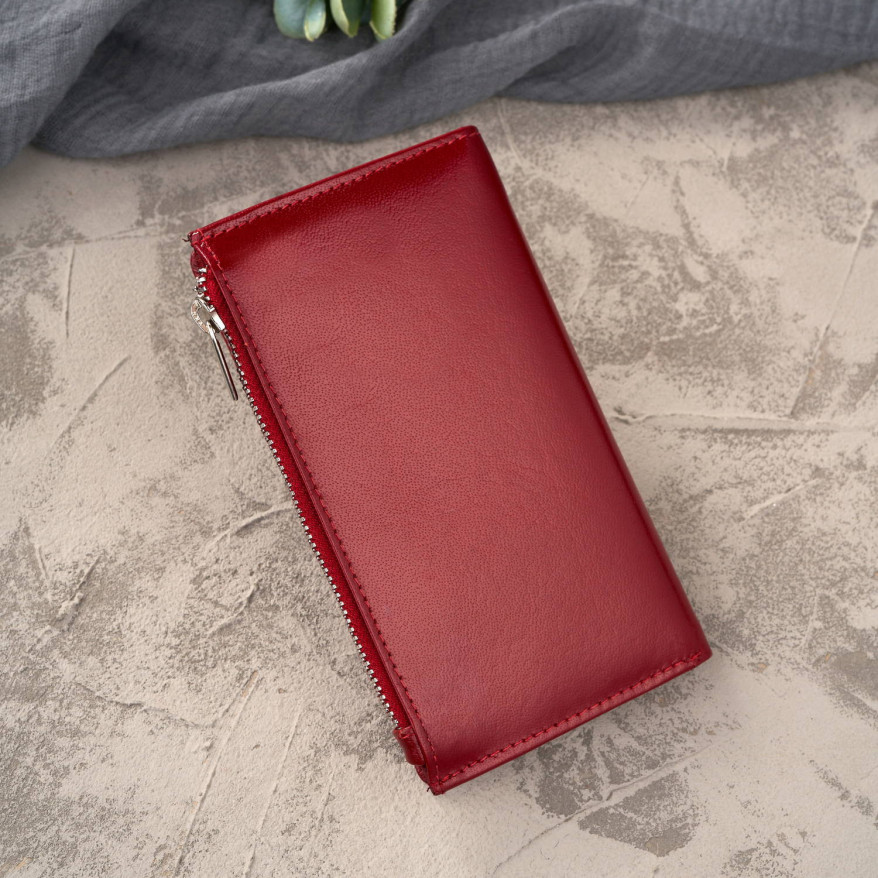 Portfel damski skórzany duży czerwony z ochroną RFID T-140-RD