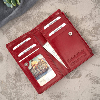 Portfel damski skórzany duży czerwony z ochroną RFID T-140-RD