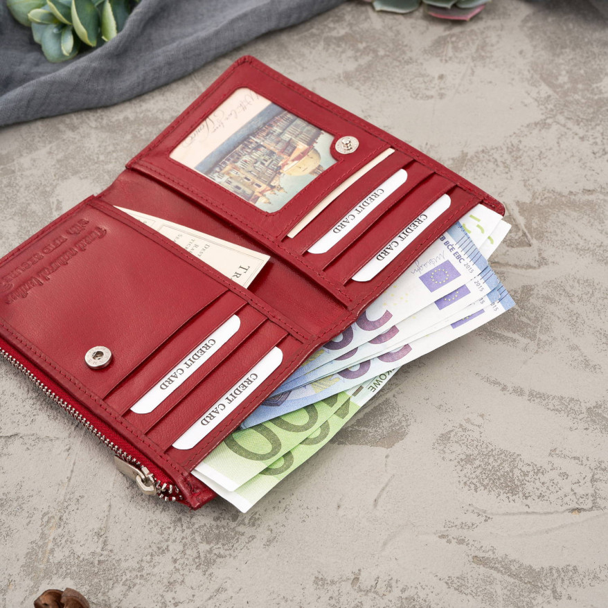 Portfel damski skórzany duży czerwony z ochroną RFID T-140-RD