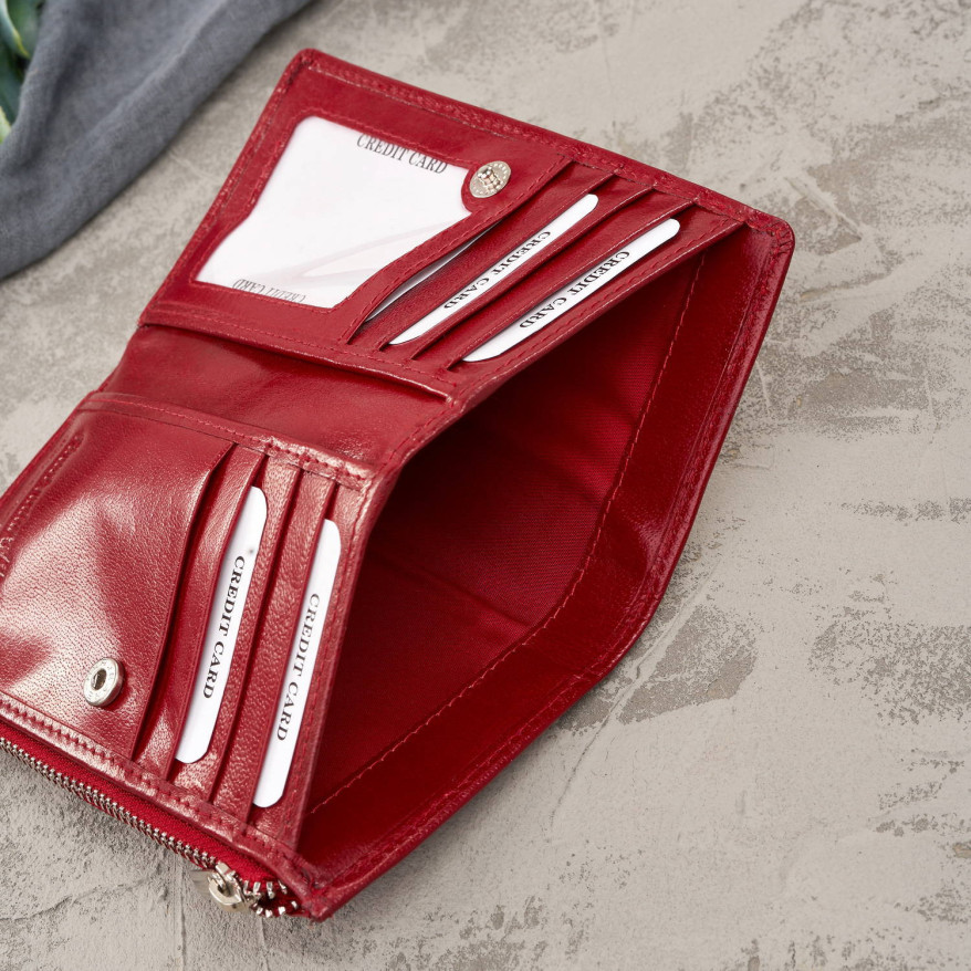 Portfel damski skórzany duży czerwony z ochroną RFID T-140-RD