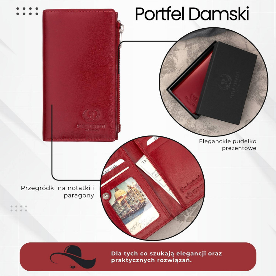 Portfel damski skórzany duży czerwony z ochroną RFID T-140-RD