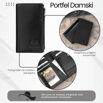 Portfel damski skórzany duży czarny z ochroną RFID T-140-BL