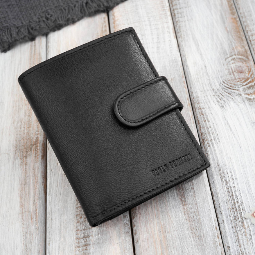 Portfel męski skórzany klasyczny pionowy czarny z RFID AL-18-BL