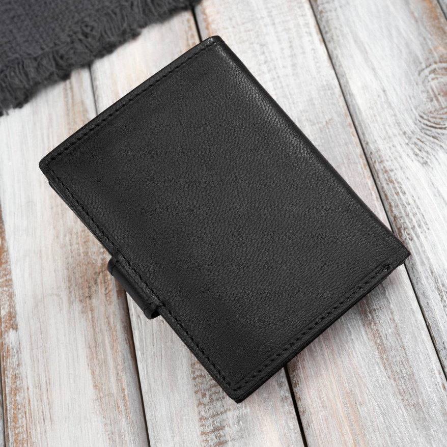 Portfel męski skórzany klasyczny pionowy czarny z RFID AL-18-BL