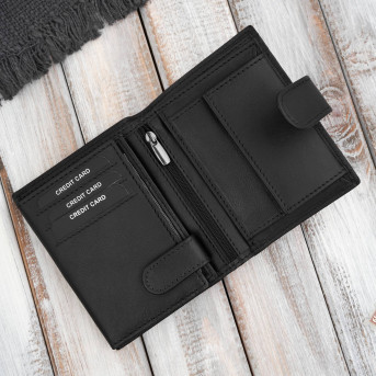 Portfel męski skórzany klasyczny pionowy czarny z RFID AL-18-BL