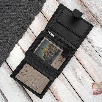 Portfel męski skórzany klasyczny pionowy czarny z RFID AL-18-BL