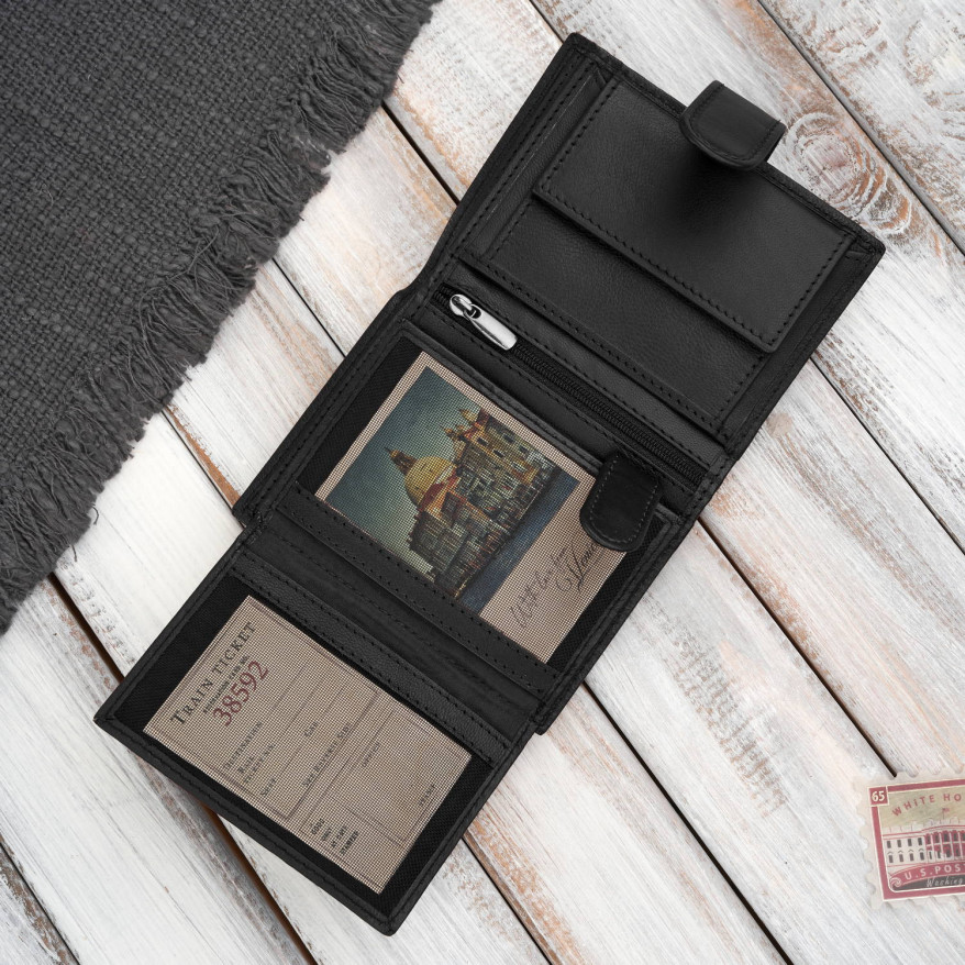 Portfel męski skórzany klasyczny pionowy czarny z RFID AL-18-BL