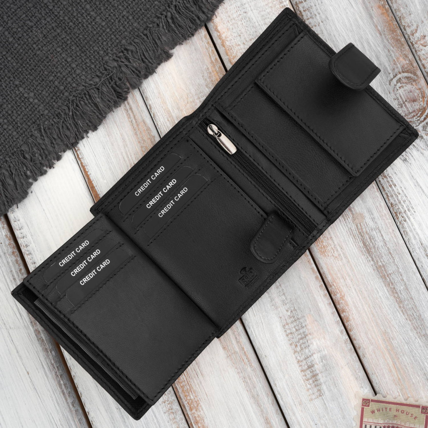 Portfel męski skórzany klasyczny pionowy czarny z RFID AL-18-BL