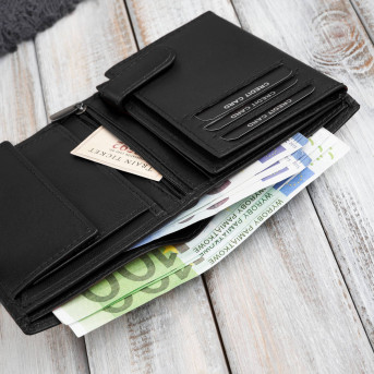 Portfel męski skórzany klasyczny pionowy czarny z RFID AL-18-BL