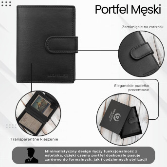 Portfel męski skórzany klasyczny pionowy czarny z RFID AL-18-BL