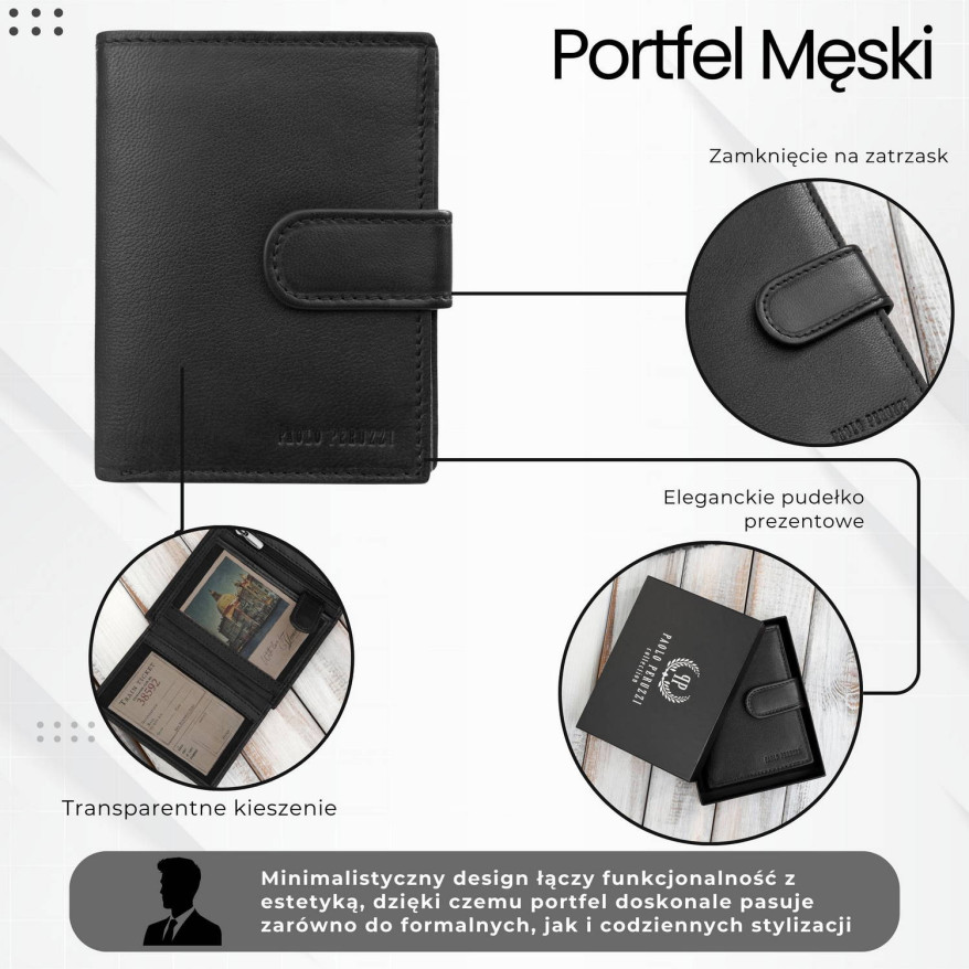Portfel męski skórzany klasyczny pionowy czarny z RFID AL-18-BL