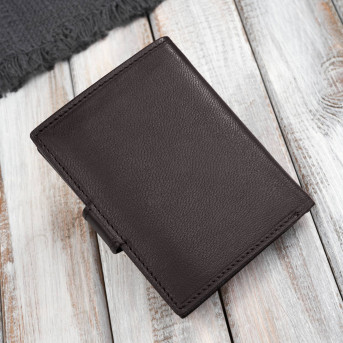 Portfel męski skórzany klasyczny pionowy brązowy z RFID AL-18-BR