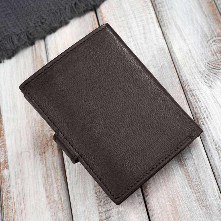 Portfel męski skórzany klasyczny pionowy brązowy z RFID AL-18-BR