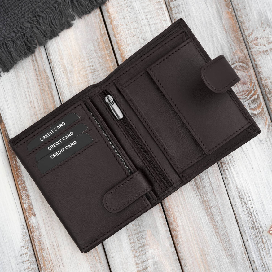 Portfel męski skórzany klasyczny pionowy brązowy z RFID AL-18-BR