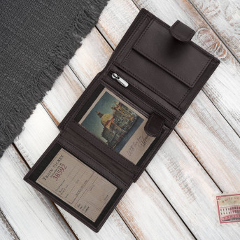 Portfel męski skórzany klasyczny pionowy brązowy z RFID AL-18-BR