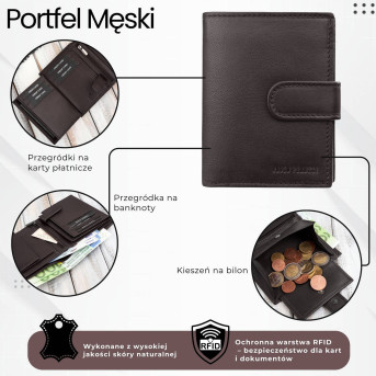 Portfel męski skórzany klasyczny pionowy brązowy z RFID AL-18-BR
