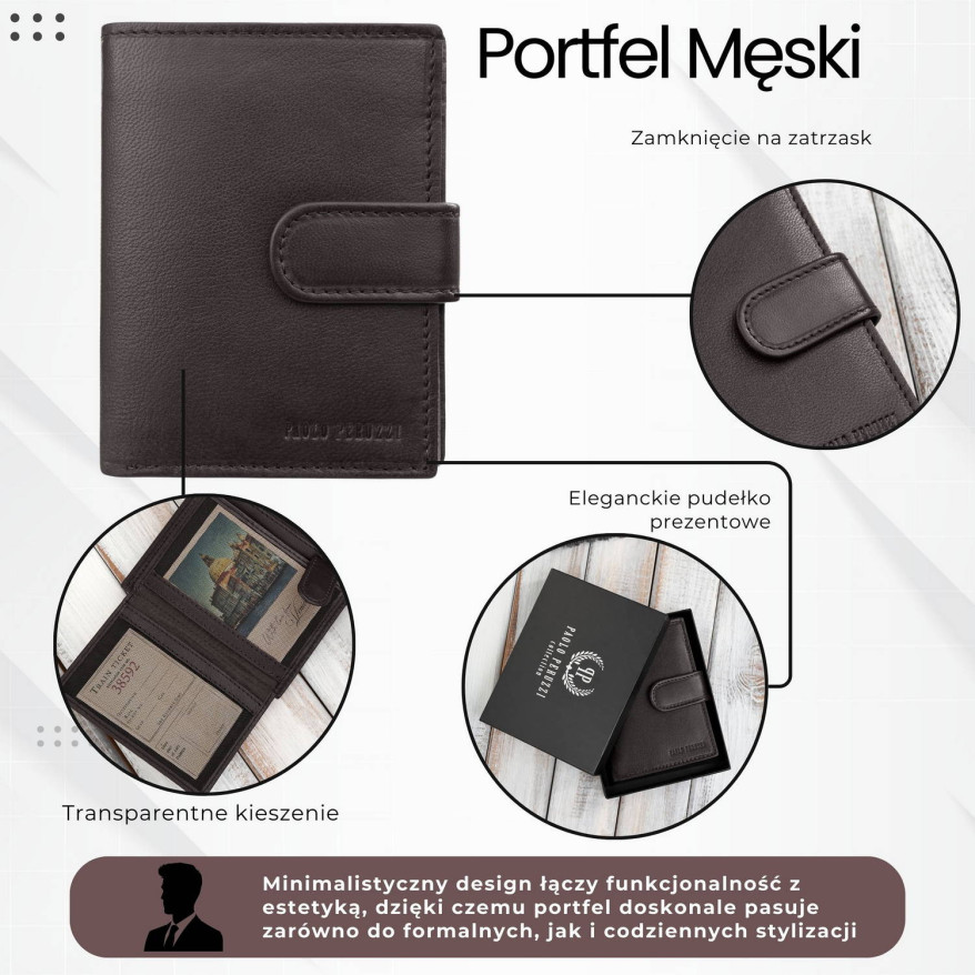 Portfel męski skórzany klasyczny pionowy brązowy z RFID AL-18-BR