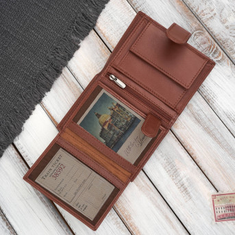 Portfel męski skórzany klasyczny pionowy koniakowy z RFID AL-18-CG