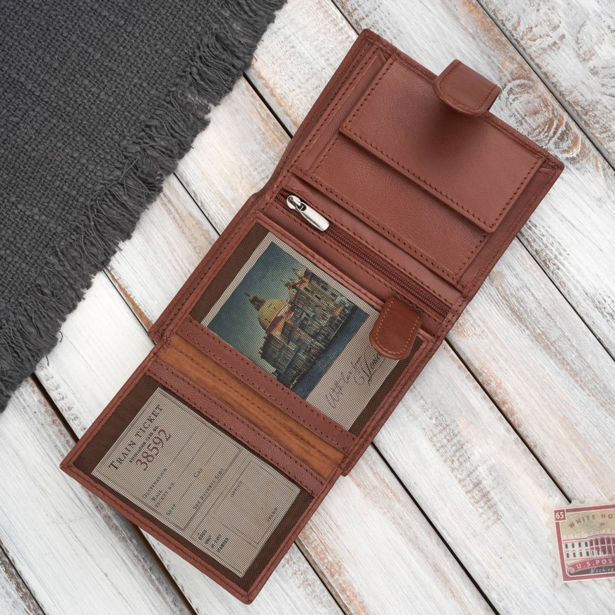 Portfel męski skórzany klasyczny pionowy koniakowy z RFID AL-18-CG