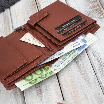 Portfel męski skórzany klasyczny pionowy koniakowy z RFID AL-18-CG