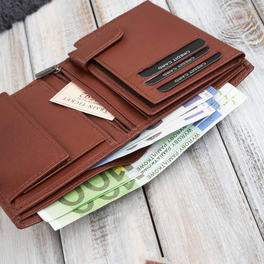 Portfel męski skórzany klasyczny pionowy koniakowy z RFID AL-18-CG