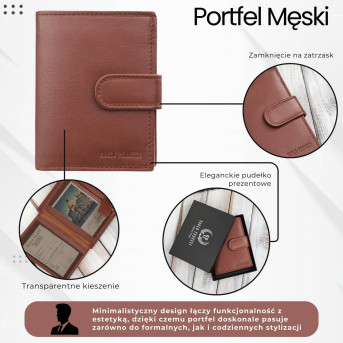 Portfel męski skórzany klasyczny pionowy koniakowy z RFID AL-18-CG