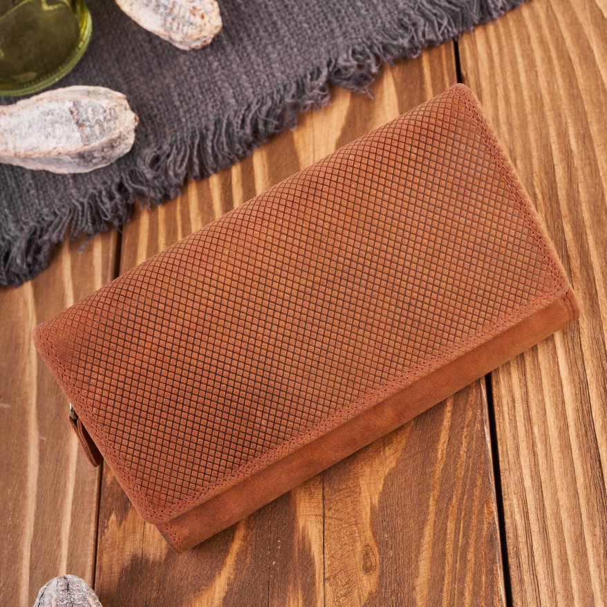 Portfel damski skórzany duży pomarańczowy pojemny vintage T-113-HOR