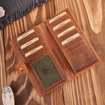 Portfel damski skórzany duży pomarańczowy pojemny vintage T-113-HOR