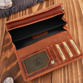 Portfel damski skórzany duży pomarańczowy pojemny vintage T-113-HOR