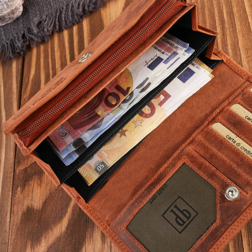 Portfel damski skórzany duży pomarańczowy pojemny vintage T-113-HOR