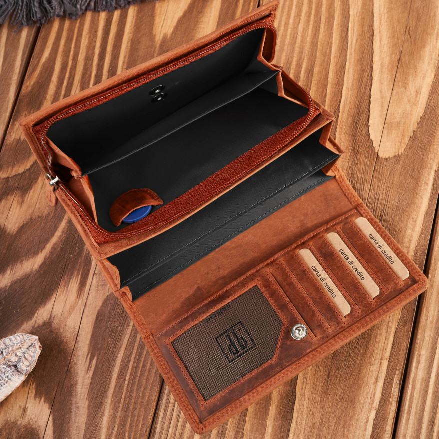 Portfel damski skórzany duży pomarańczowy pojemny vintage T-113-HOR