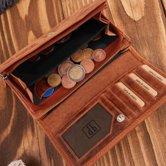 Portfel damski skórzany duży pomarańczowy pojemny vintage T-113-HOR